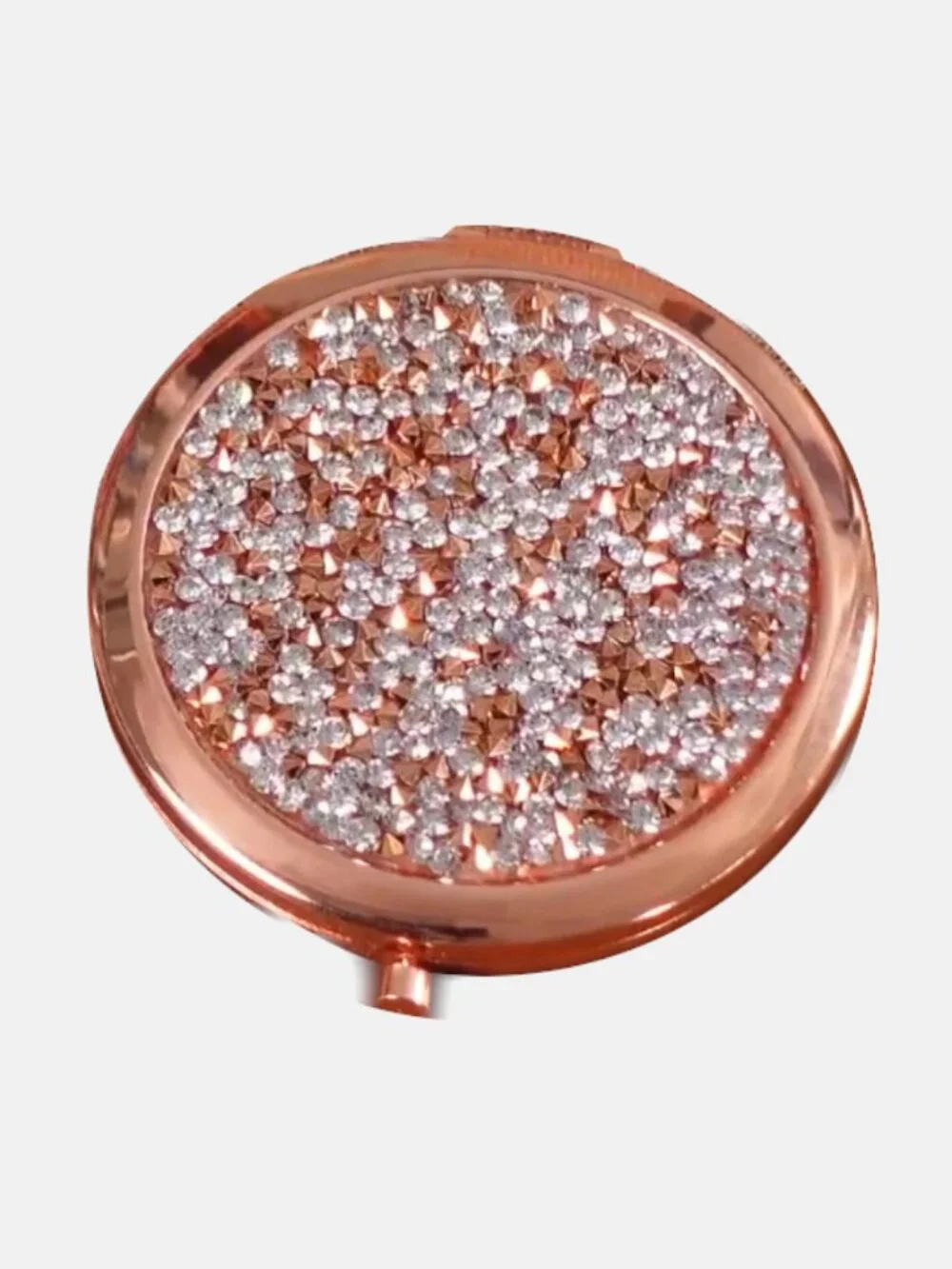 Rose Gold Crystal Compact Travel Mirror Push Button Dual Mirrors New
